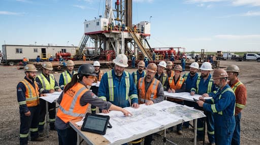 Site team reviewing plans